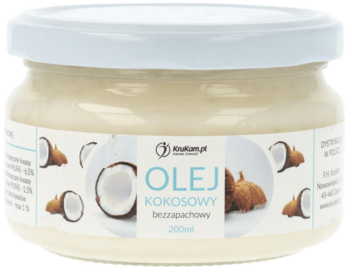 Olej kokosowy bezzapachowy rafinowany 200 ml tłuszcz Keto Krukam