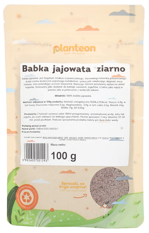 Babka jajowata ziarno 100 g Planteon naturalny błonnik sklep