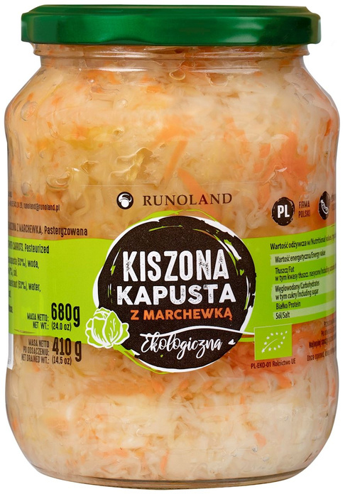 Kapusta kiszona z marchewką Ekologiczna słoik 680 g 410 g