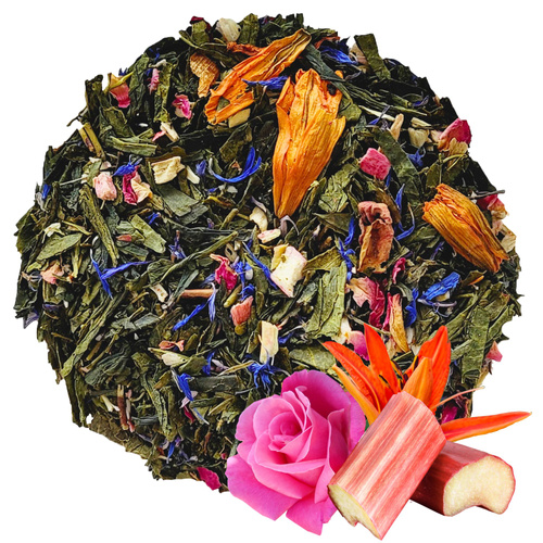 Herbata zielona Rajski Ptak 50 g - Sencha płatki róży rabarbar lilia bławatek