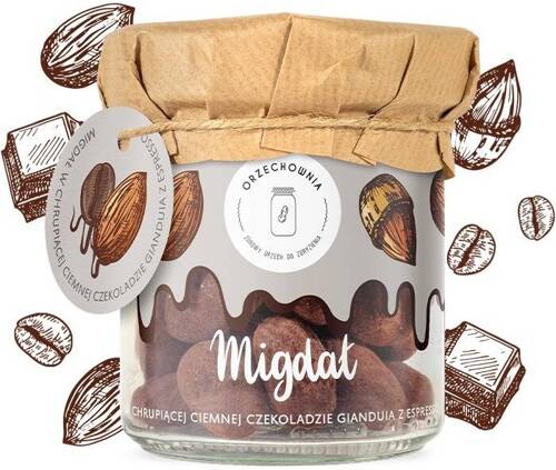 Migdał w chrupiącej ciemnej czekoladzie Gianduia z espresso 150 g Orzechownia - Migdały