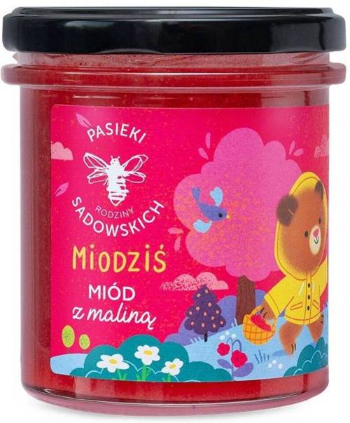 Miód z maliną Miodziś dla dzieci - wielokwiatowy nektarowy 430 g - Pasieki Rodziny Sadowskich