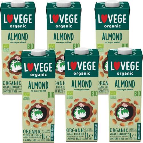 Napój migdałowy BIO Migdałowe mleko roślinne Bez Cukru - Zestaw 6x 1 L Lovege Oragnic Almond