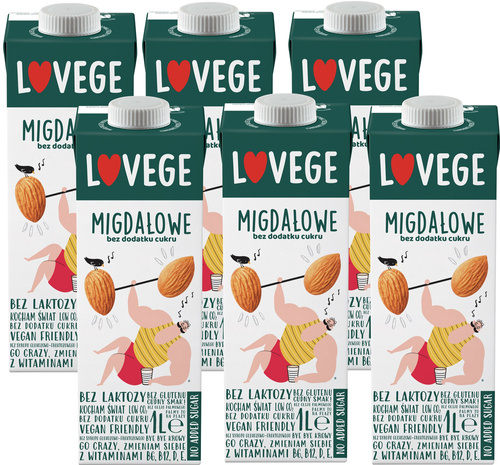 Napój migdałowy Migdałowe mleko roślinne Bez Cukru - Zestaw 6x 1 L Sante Lovege