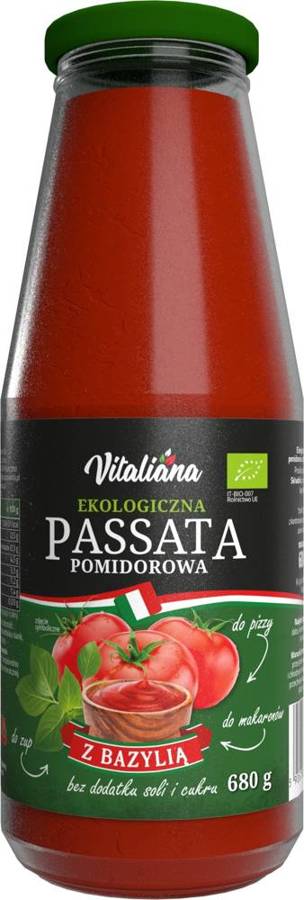 Passata pomidorowa z bazylią Bez Soli i Cukru przecier Bio 680 g Vitaliana