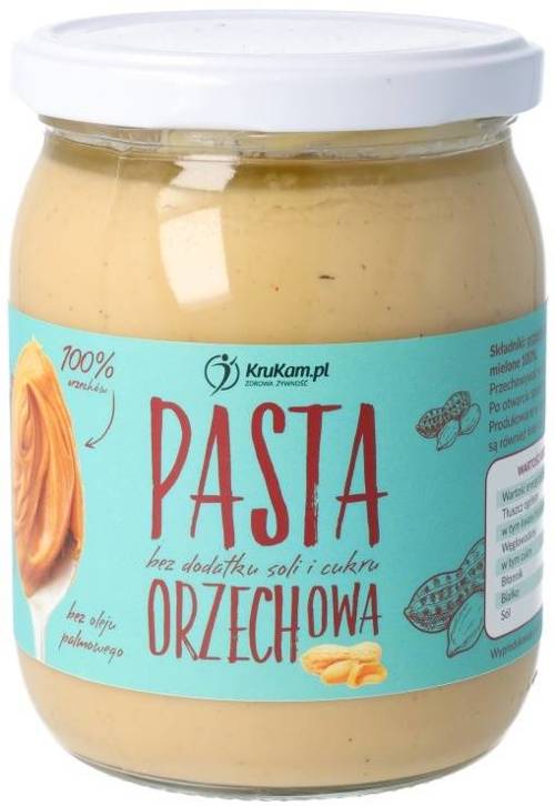 Pasta Orzechowa 100% smooth naturalna - Masło orzechowe gładkie Bez Cukru 500 g - Krukam