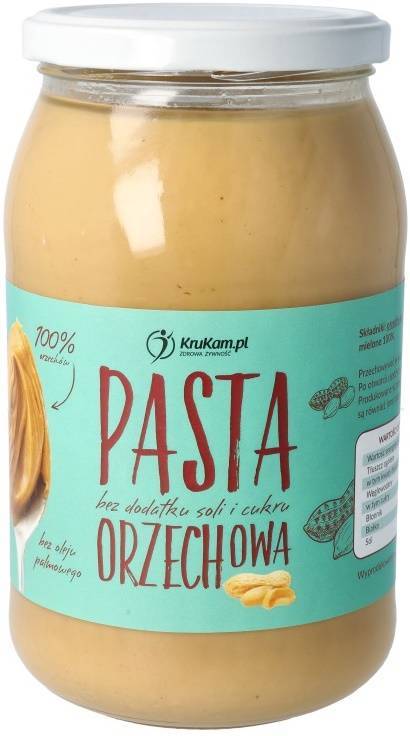 Pasta Orzechowa 100% smooth naturalna - Masło orzechowe gładkie Bez Cukru 900 g - Krukam