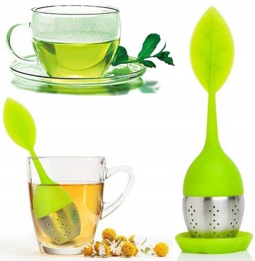 Zaparzacz silikonowy Listek + podstawka - do herbaty ziół przypraw