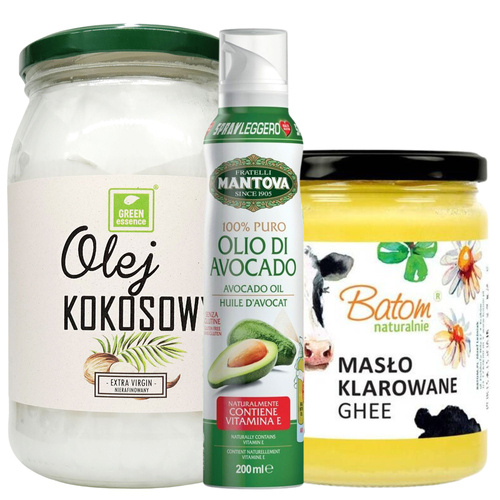 Zestaw KETO - Olej kokosowy Extra Virgin + Masło klarowane Ghee + Olej awokado spray