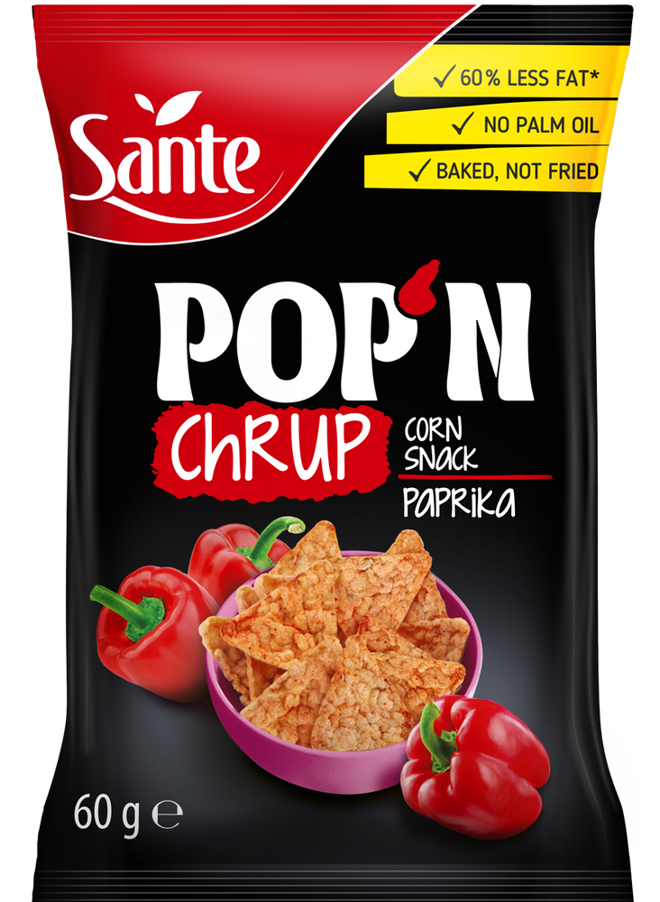 Snacki popcornowe kukurydziane z papryką chili 60 g Sante Pop'n Chrup Corn Snack Paprika