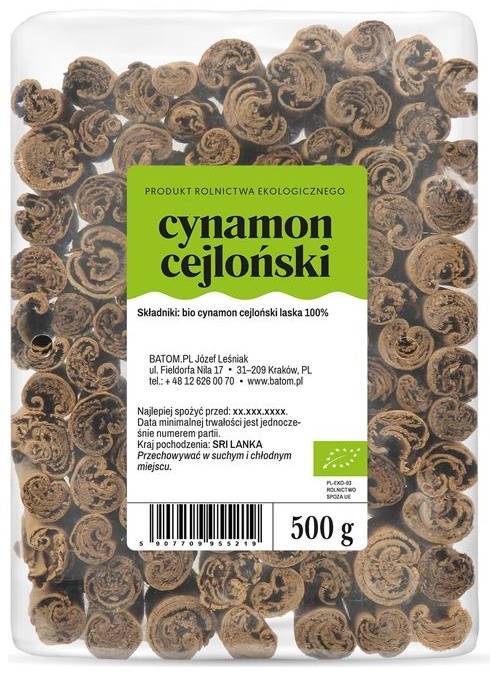 Cynamon cejloński laski Ekologiczny Bio 500 g Batom