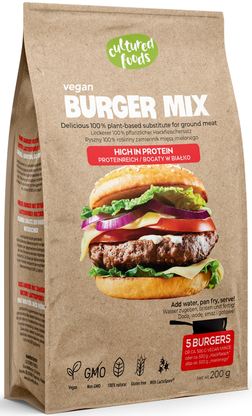 Cultured Foods − Vegan Burger Mix, roślinny zamiennik mięsa − 190 g