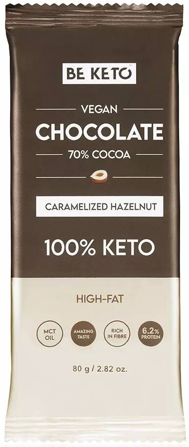 Czekolada wegańska Keto Orzech Laskowy i Olej MCT 80 g BeKeto Vegan Chocolate 70% Caramelized Hazelnut