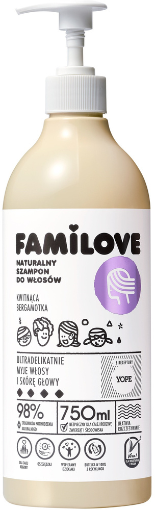 Szampon do włosów Familove 750 ml naturalne rodzinne kosmetyki Yope