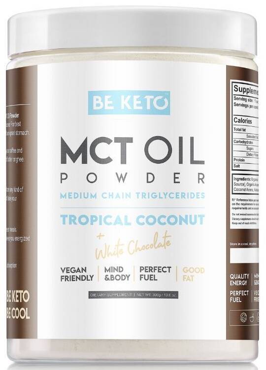 Olej MCT w proszku Kokos i Biała Czekolada 300 g BeKeto MCT Oil Powder Tropical - suplement diety