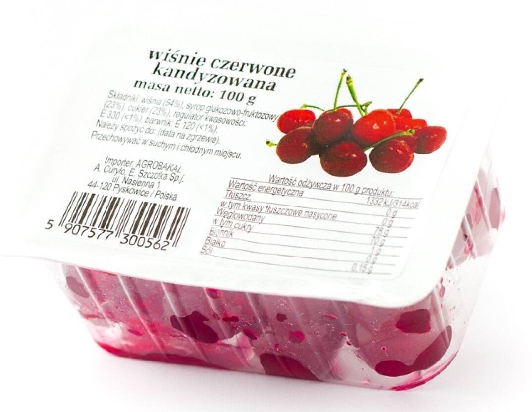 Wiśnie czerwone owoce kandyzowane 100 g Targroch - wiśnia kandyzowana