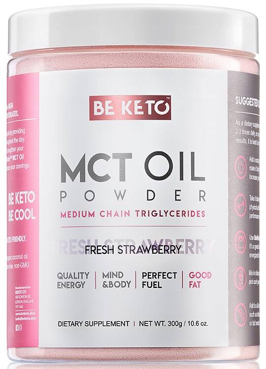 Olej MCT w proszku Świeża Truskawka 300 g BeKeto MCT Oil Fresh Strawberry - suplement diety