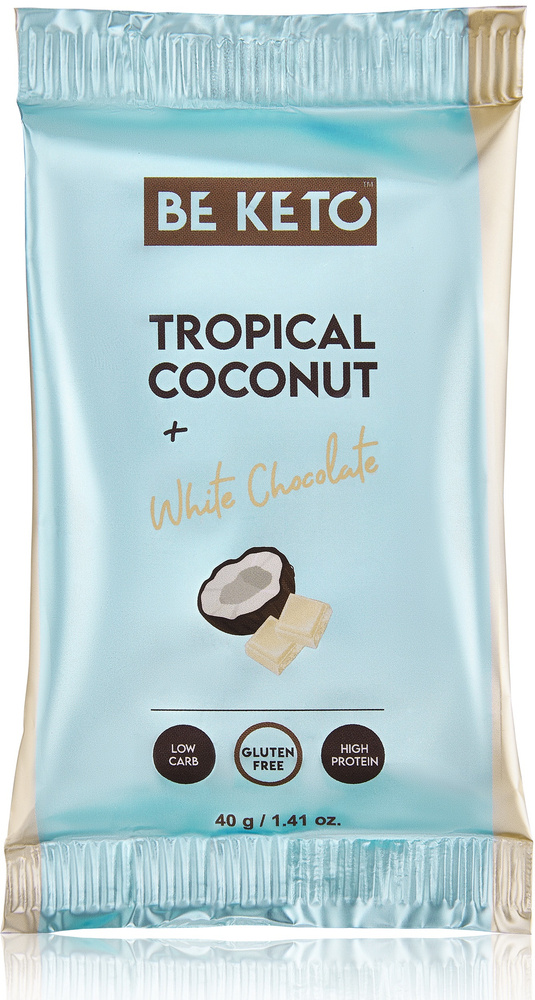 Baton Keto Kokos i Biała Czekolada bez cukru 40 g BeKeto Tropical Coconut + White Chocolate