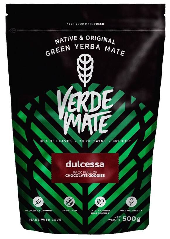 Yerba Verde Mate Green Dulcessa 500 g - czekolada chipsy kokosowe płatki migdałów
