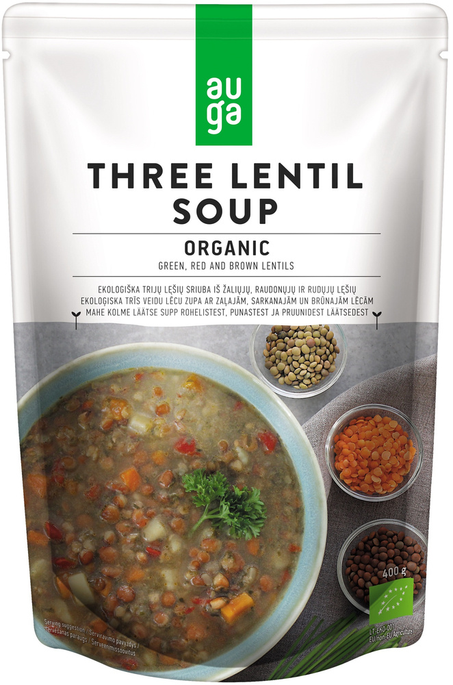 Zupa trzy soczewice z zielona czerwona i brązowa soczewica Bio 400 g Auga