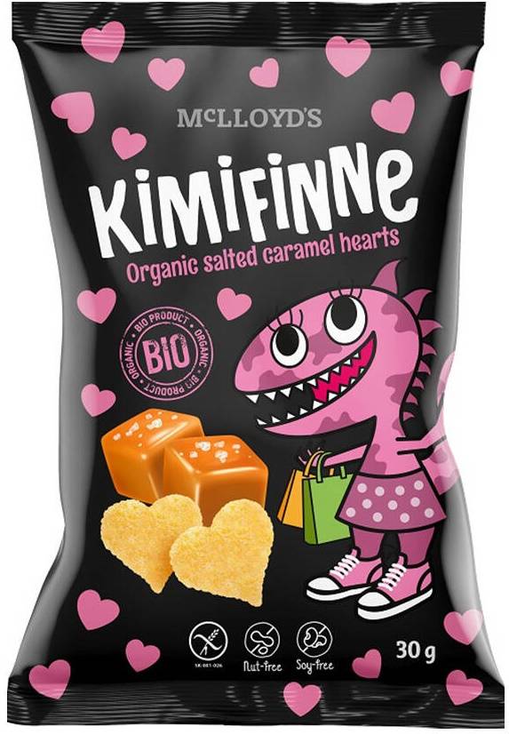 Chrupki kukurydziane Bezglutenowe solony karmel serca 30 g Kimifinne Bio