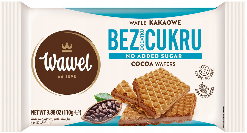 Wafle kakaowe bez dodatku cukru 110 g - Wawel