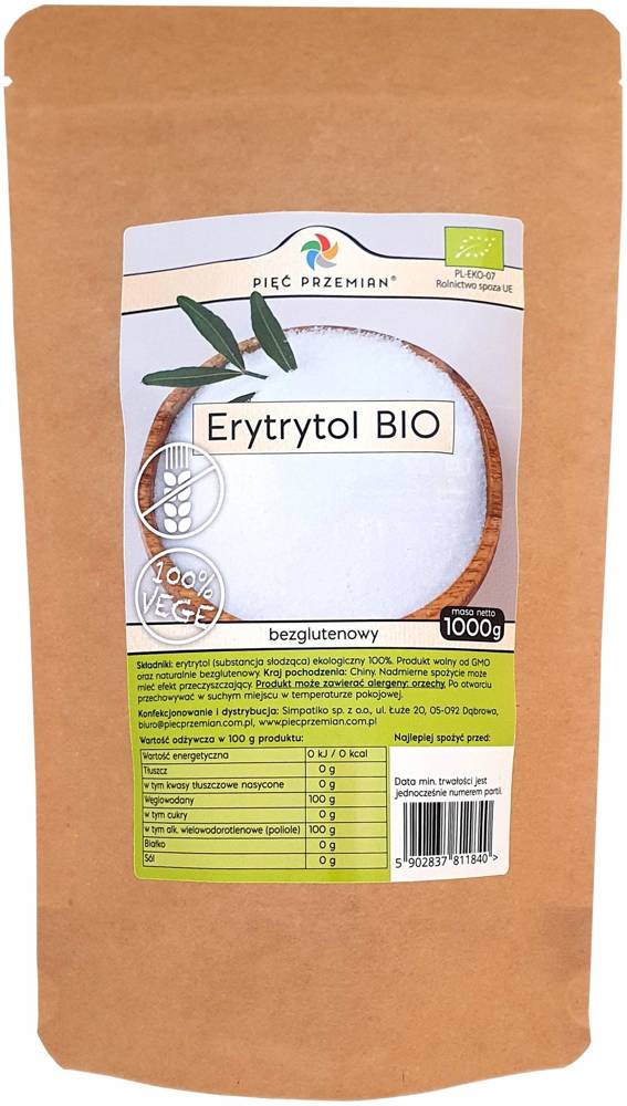 Erytrytol erytrol Bio Bezglutenowy słodzik 1 kg Pięć Przemian
