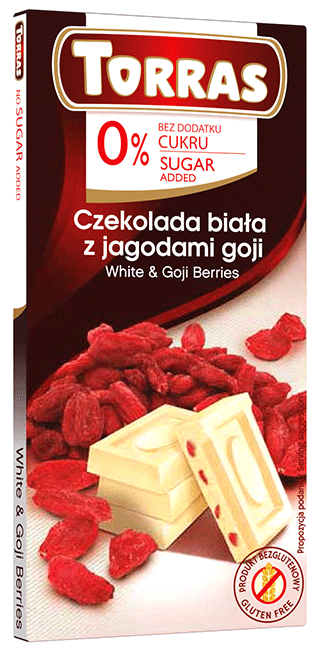Czekolada biała z jagodami goji bez cukru i glutenu 75 g - TORRAS