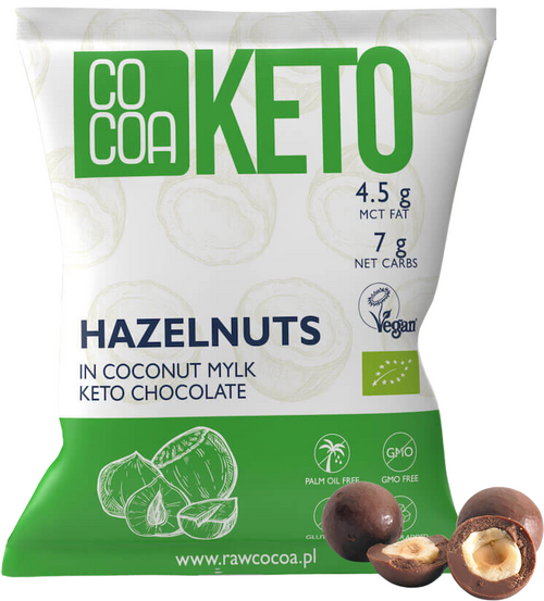 Orzechy laskowe w czekoladzie Keto z olejem MCT Bez Cukru 70 g Cocoa Bio