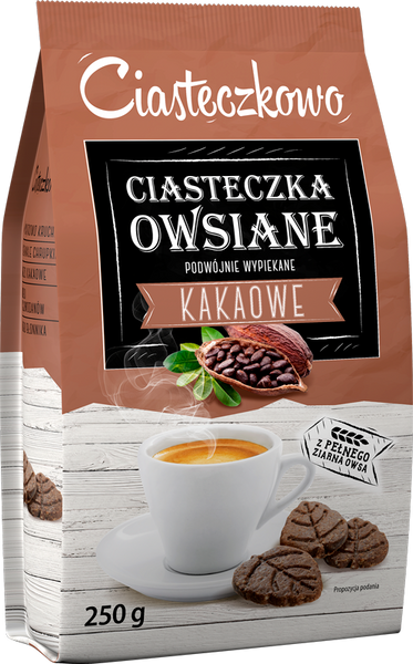 Ciasteczka owsiane kakaowe -pełne ziarno- 250 g - Ciasteczkowo