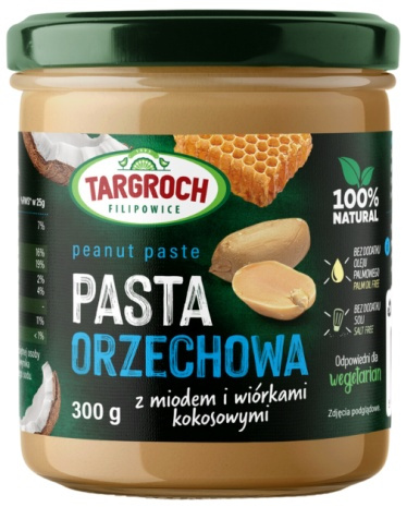 Pasta orzechowa z miodem i wiórkami kokosowymi 300 g Targroch (WAŻN. 14.03.2025)