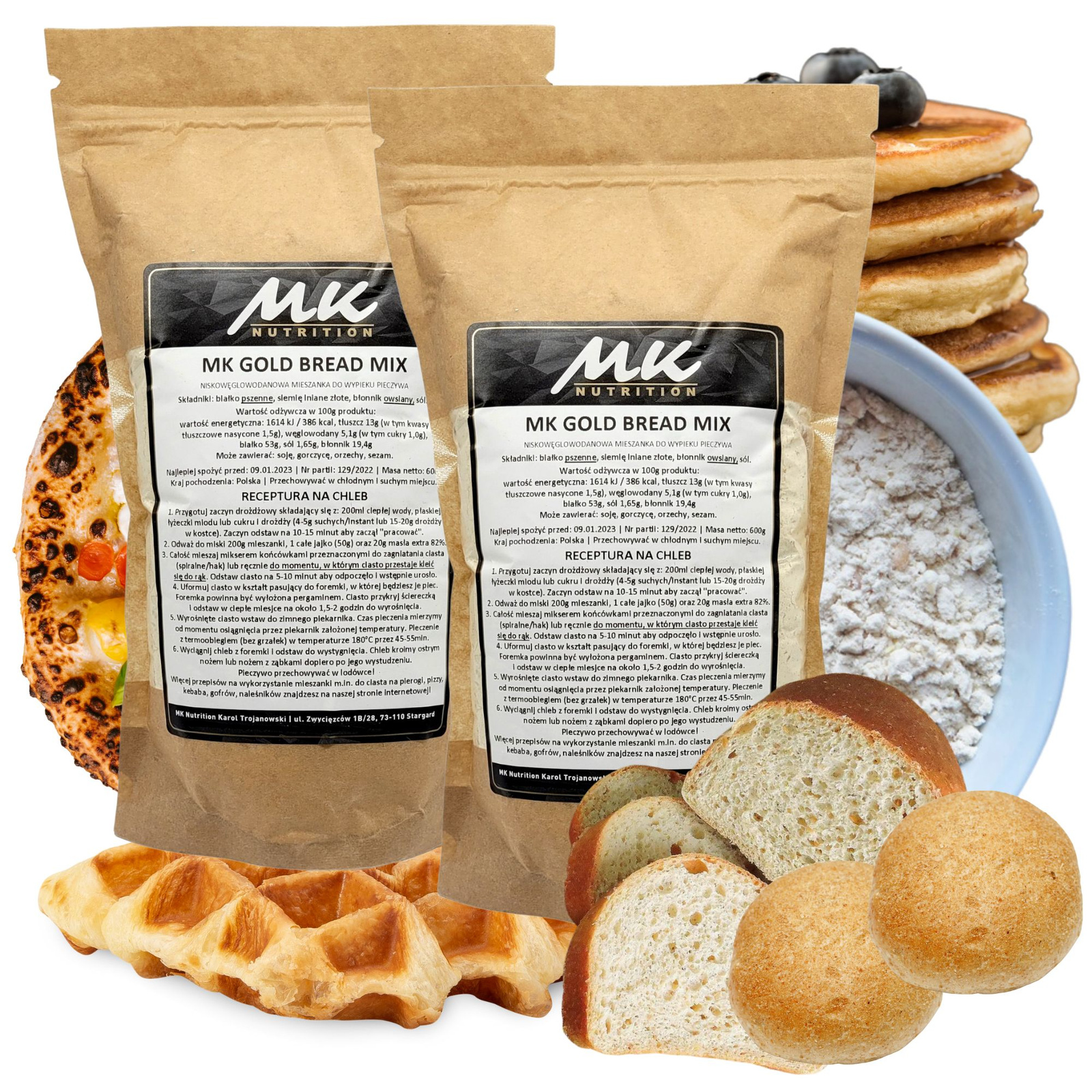 Mieszanka chlebowa KETO niskowęglowodanowa ZESTAW 2x 600 g MK Gold Bread Mix