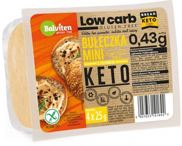 Keto Mini bułeczki z sezamem bezglutenowe 100 g (4x25g) - Balviten