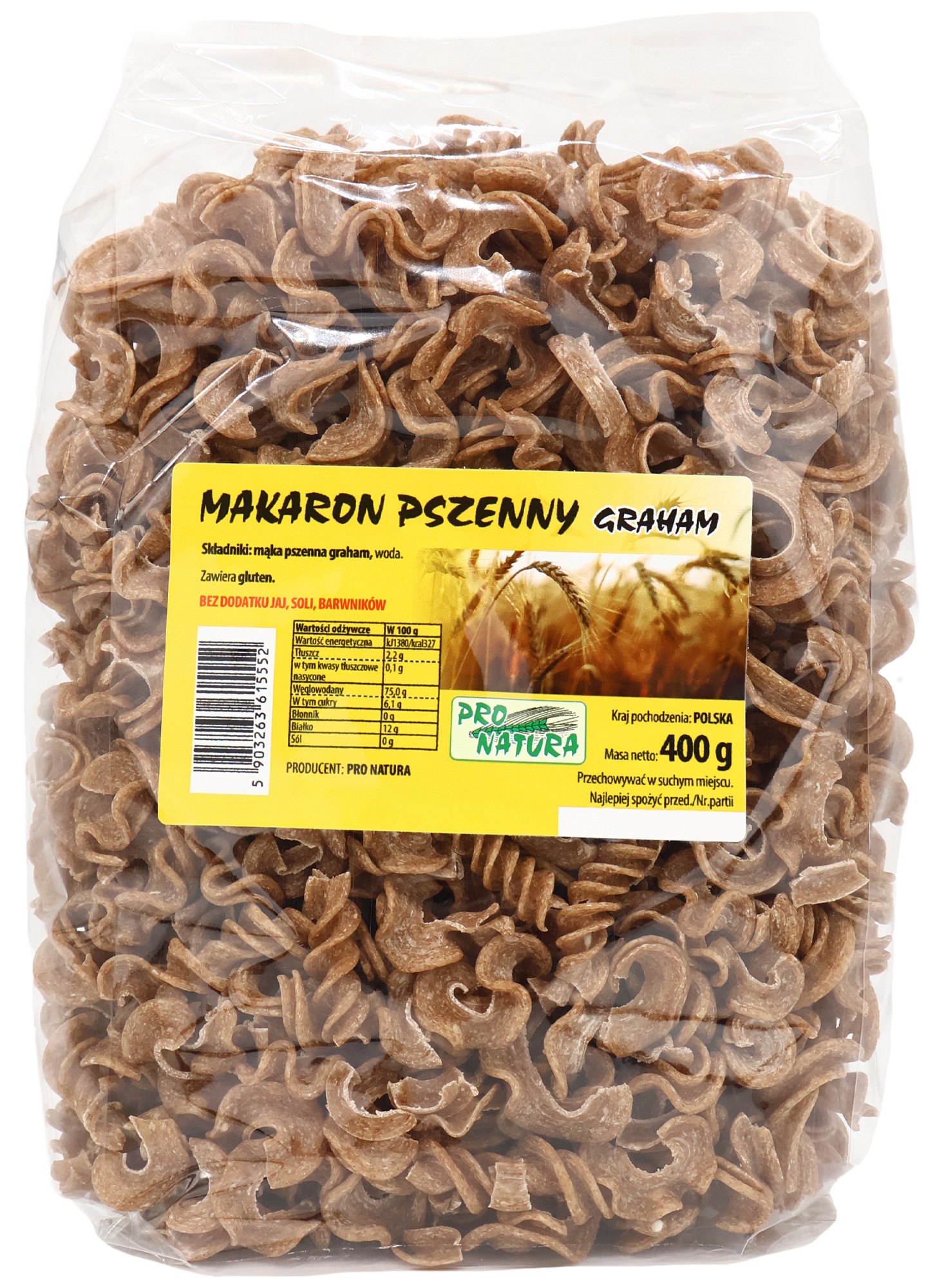Makaron pszenny graham - świderek 400 g - Pro Natura