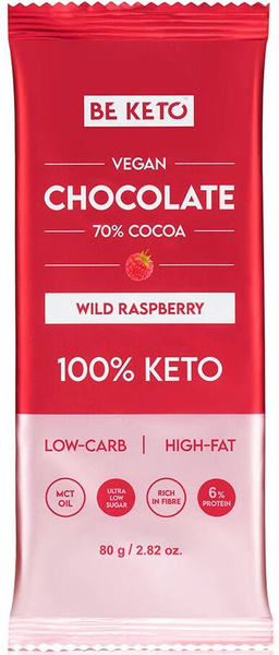 Czekolada wegańska Keto Dzika Malina i Olej MCT 80 g BeKeto Vegan Chocolate 70% Wild Raspberry 