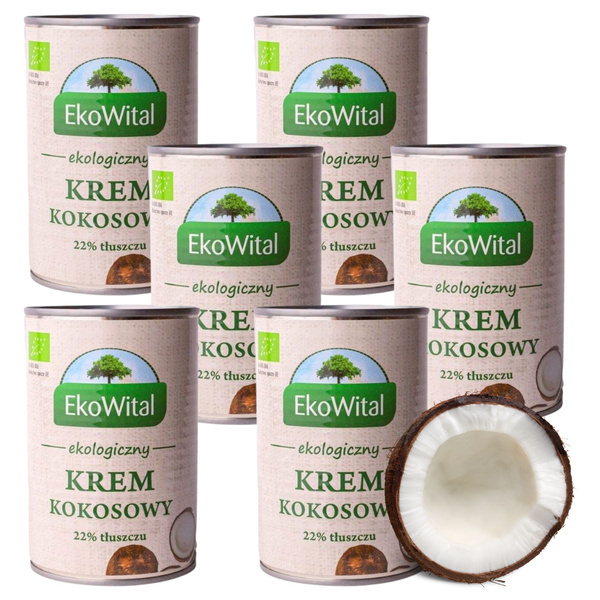 Krem kokosowy 22% tłuszczu Ekologiczny puszka 6x 400 ml EkoWital