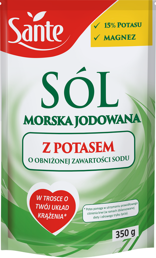 Sól morska jodowana z potasem o obniżonej zawartości sodu 350 g Sante