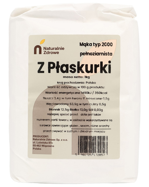 Mąka z płaskurki pełnoziarnista typ 2000 1 kg Naturalnie Zdrowe