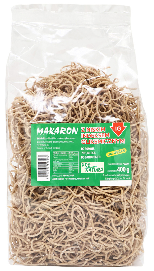 Makaron z niskim indeksem glikemicznym nitki 400 g Pro Natura