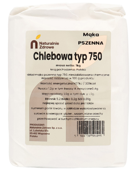 Mąka pszenna chlebowa typ 750 1 kg Naturalnie Zdrowe