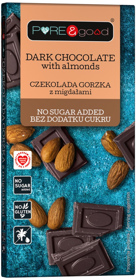 Czekolada gorzka z migdałami Bez Cukru 75 g - Pure & Good