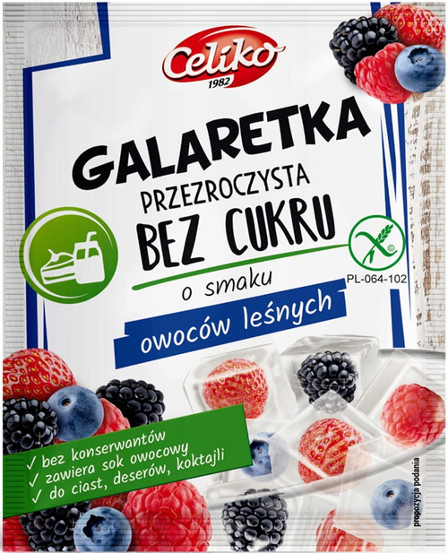 Galaretka bez cukru Owoce Leśne przezroczysta Bezglutenowa 14 g Celiko