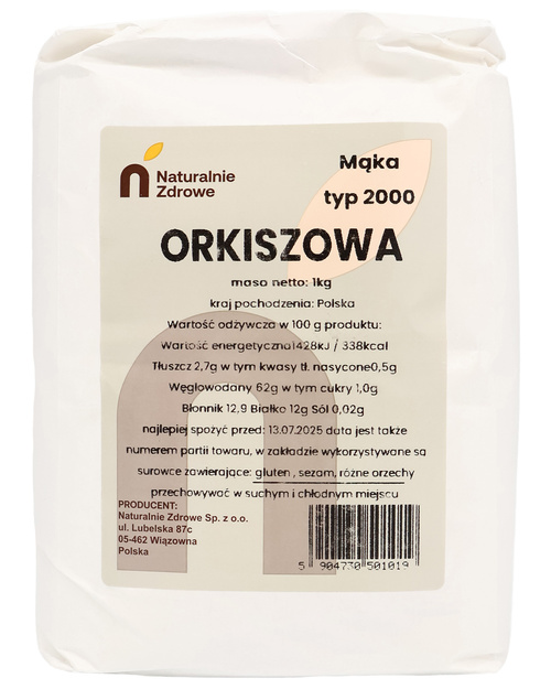 Mąka orkiszowa razowa typ 2000 1 kg Naturalnie Zdrowe