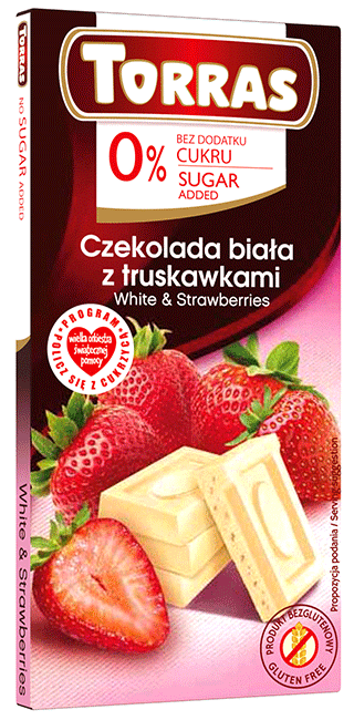 Czekolada biała z truskawkami, bezglutenowa, bez cukru 75 g - Torras