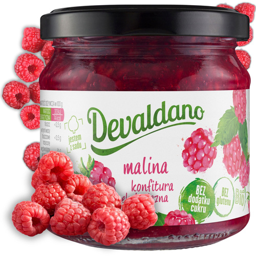 Konfitura malinowa BIO bez dodatku cukru 190 g Devaldano