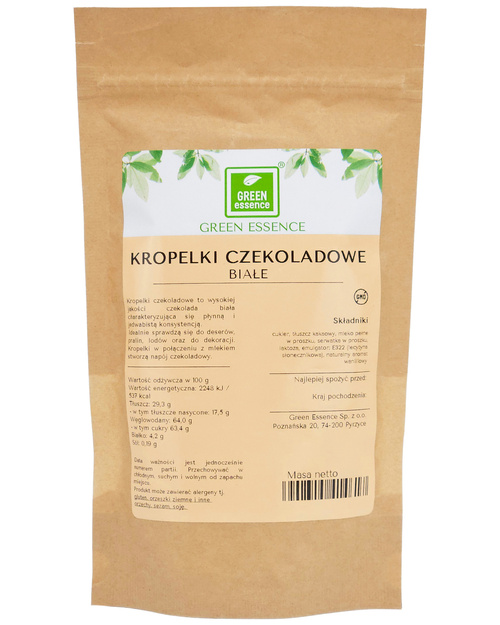 Kropelki czekoladowe Biała Czekolada 24% 250 g dropsy łezki dekoracja