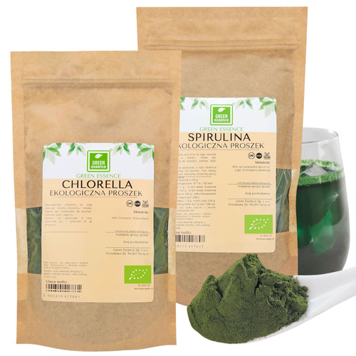 Chlorella BIO + Spirulina BIO w proszku Zestaw 2x 250 g Superfood