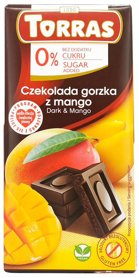 Czekolada gorzka z mango bez cukru 75 g Torras