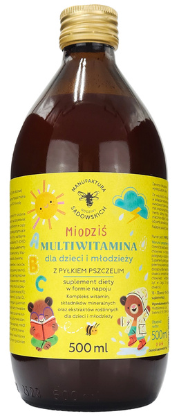 Multiwitamina dla dzieci i młodzieży z pyłkiem pszczelim Miodziś  500 ml Sadowskich - suplement diety