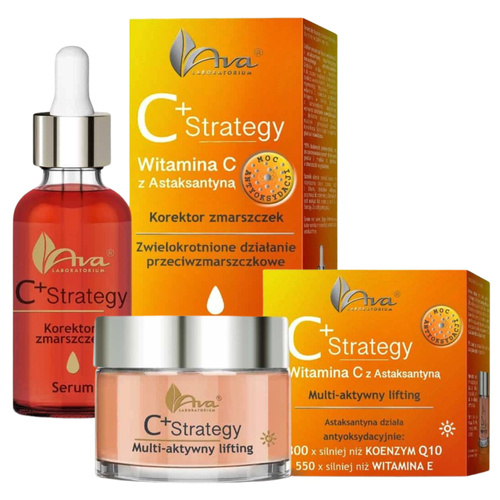 Krem na dzień Multi-aktywny lifting + Serum Korektor zmarszczek - Ava C+ Strategy Witamina C z Astaksantyną